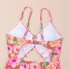 Women's Red Floral Ruffle Trim Cutout Knotted One Piece Swimsuit for Summer Vacations - Image 15