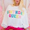 Birthday Queen White Graphic Sweatshirt with Balloon Sleeves - Image 2