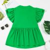 Women's Bright Green Double Ruffle Sleeve Peplum Blouse - Flattering V Neck Top - Image 16