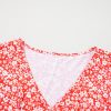 Women's Plus Size Red Floral V Neck Blouse with Flared Bracelet Sleeves - Image 9