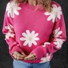 Women's Bright Pink Daisy Flower Crew Neck Long Sleeve Sweater – Cozy & Stylish - Image 9