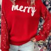 Women's Racing Red Merry Graphic Christmas Turtleneck Sweater with Sequin Sleeves - Image 7