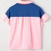 Women's Gossamer Pink Color Block Half Buttoned Ruffled Short Sleeve T-Shirt - Image 11