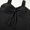 Chic Black Plus Size Textured Knotted Ruffled Trim One Piece Swimwear for Women - Image 16