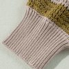 Women's Smoke Gray Striped Plaid Patchwork Waffle Knit Turtleneck Sweater - Image 11