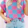 Women's Sachet Pink Colorblock Plaid Pattern Ribbed Trim Sweater Tank Top - Image 2