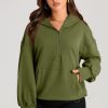 Women's Moss Green Solid Oversized Hoodie with Kangaroo Pocket - Image 3