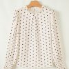 Women's Elegant Apricot Polka Dot Print Blouse with Frilled Collar and Lantern Sleeves - Image 7