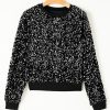 Women's Black Sequined Long Sleeve Crew Neck Cropped Blouse - Image 9