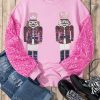 Women's Pink Nutcracker Graphic Sequin Patchwork Long Sleeve Top - Festive Holiday Fashion - Image 5