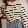 Women's Classic Black Stripe Flap Pocket Buttoned Cardigan Sweater - Image 13