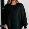 Women's Black Exposed Seam Drop Shoulder Round Neck Sweatshirt with Slits - Image 6