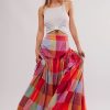 Women's Multicolour Plaid Print Ruched High Waist Casual Maxi Skirt - Image 5