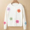 Women's White Knitted Floral Pattern Button Up Cardigan for Cozy Winter Style - Image 14