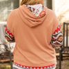 Women's Plus Size Khaki Aztec Patchwork Waffle Knit Hoodie with Drawstring - Image 2