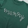 Women's Blackish Green Pearl Beaded Merry Christmas Casual Sweater - Image 7