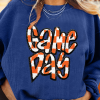Women's Dark Blue Chenille Checkered Game Day Graphic Drop Shoulder Sweatshirt - Image 3