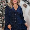 Women's Navy Blue Plus Size Textured Velvet Tiered V Neck Dress - Image 12