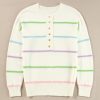 Women's White Rainbow Stripes Drop Shoulder Baggy Henley Sweater - Image 7