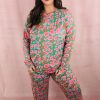 Plus Size Green Printed Long Sleeve and Pants Lounge Set - Image 10