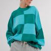 Women's Green Checkered Oversized Sweater with Side Slits Drop Shoulder - Image 3