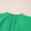 Women's Bright Green Textured Puff Short Sleeve Notched V Neck Top - Image 9