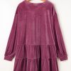 Plus Size Velvet Meadow Mauve Tiered Buttons Dress with V Neck - Image 8