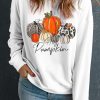 Thanksgiving Beige Rhinestone Pumpkin Graphic Crewneck Sweatshirt for Women - Image 3