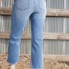 Women's Beau Blue Mineral Wash High Waist Flared Jeans with Raw Hem Detail - Image 2