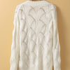 Women's Beige Hollow Out Knit Drop Shoulder V Neck Sweater - Image 9