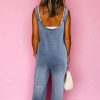 Women's Stone Blue Washed Denim Half Button Wide Leg Overalls with Pockets - Image 2