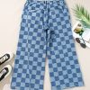 Dusk Blue Plus Size Checkered Seamed High Waist Wide Leg Jeans for Women - Image 5