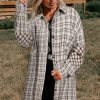 Plus Size White Stripe Plaid Buttoned Raw Hem Tunic Shirt Dress for Women - Image 3