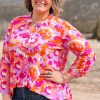 Women's Plus Size Pink Floral Print V-Neck Blouse - Image 3