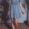 Women’s Ashleigh Blue Ruffled V Neck Smocked High Waist Denim Mini Dress - Image 7