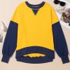 Women's Yellow Color Block Thumbhole Sleeve Drop Shoulder Crew Neck Sweatshirt - Image 6