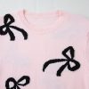 Women's Light Pink Bow Pattern Knitted Loose Fit Sweater for Casual Style - Image 14