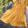 Yellow Flower Print Maxi Dress with Button Detailing and Collared Neckline - Image 2