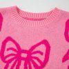 Women's Pink Bow Pattern Drop Shoulder Loose Fit Sweater - Cozy Winter Knit - Image 8