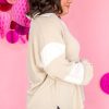 Women's Plus Size Parchment Colorblock Long Sleeve V Neck Top - Image 3