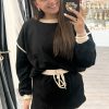 Women's Black Color Contrast Loose Pullover and Lace-Up Waist Skort Set - Image 2