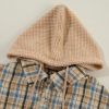 Women's Ashleigh Blue Waffle Knit Patchwork Hooded Plaid Shacket - Image 11