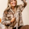 Women's Light French Beige Flannel Plaid Double Flap Pocket Shacket - Image 3