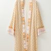 Women's Yellow Bohemian Geometric Printed Long Kimono with Loose Sleeves - Image 9