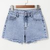 Women's Beau Blue Rhinestone High Waist Denim Shorts with Raw Hem - Image 6