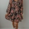 Women's Vintage Floral Puff Sleeve V Neck Smock Waist Dress - Image 6