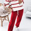 Women's Red Stripe Drop Shoulder Pullover and Jogger Pants Set - Casual Two Piece Outfit - Image 5