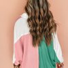 Women's Pink Colorblock Ribbed Oversized Sweatshirt with Buttoned Neckline - Image 2