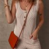 Women's Parchment Corded Knit Sleeveless Romper with Side Pockets - Image 5