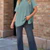 Women's Haze Blue Oversized Short Sleeve Sweater with Side Slits - Image 13